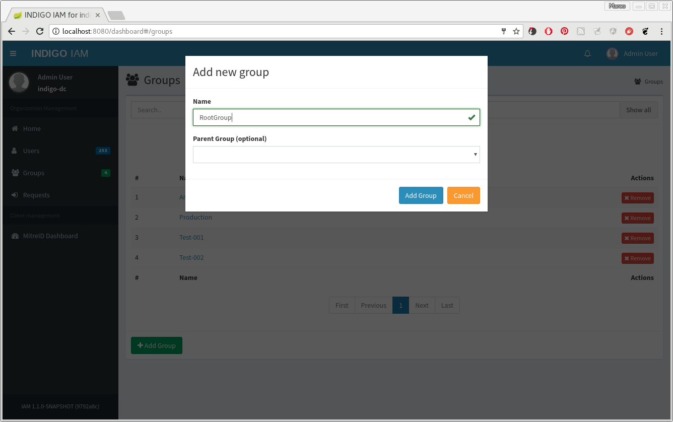 INDIGO IAM Parent group creation
