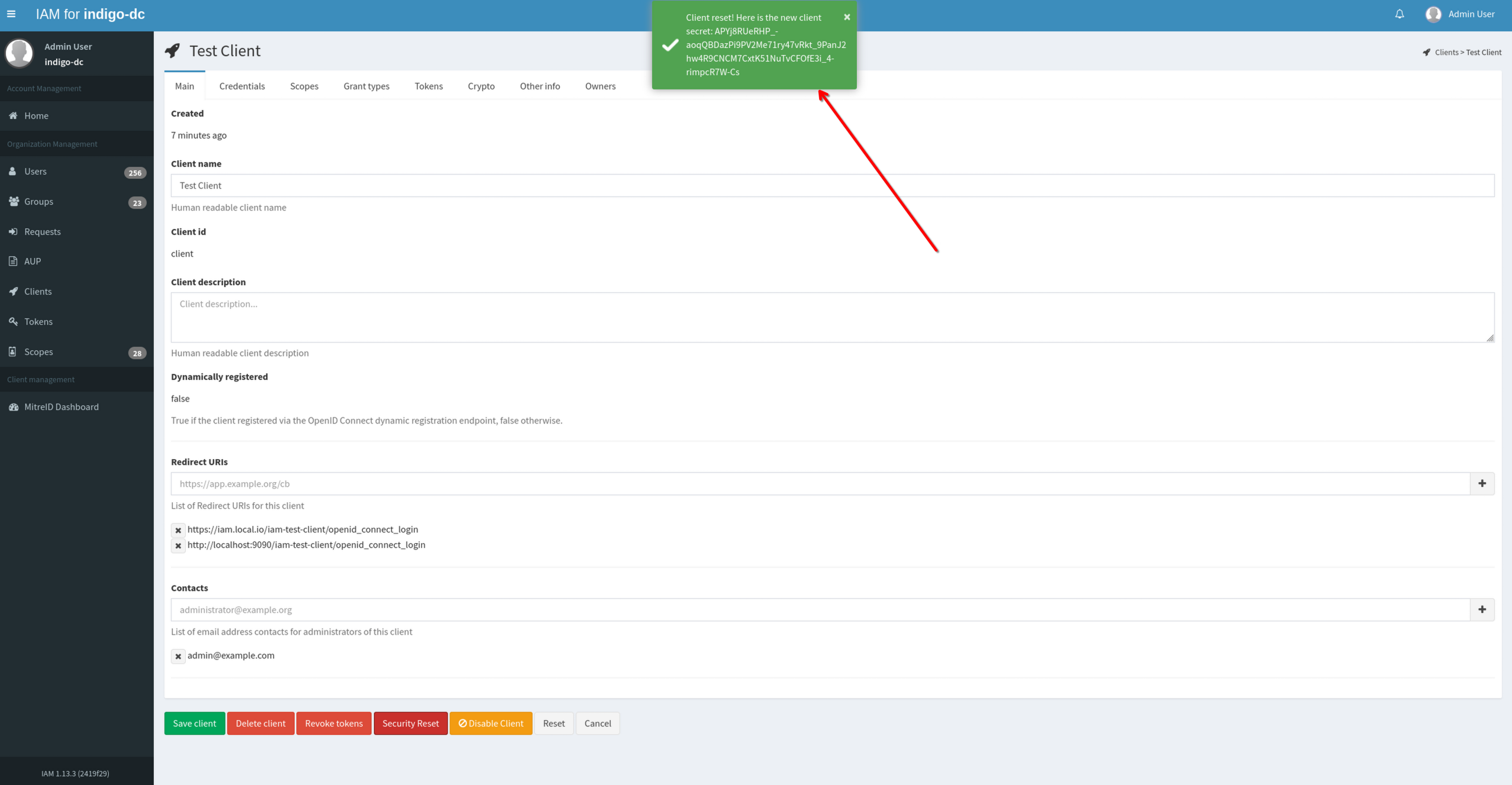 reset client confirmation