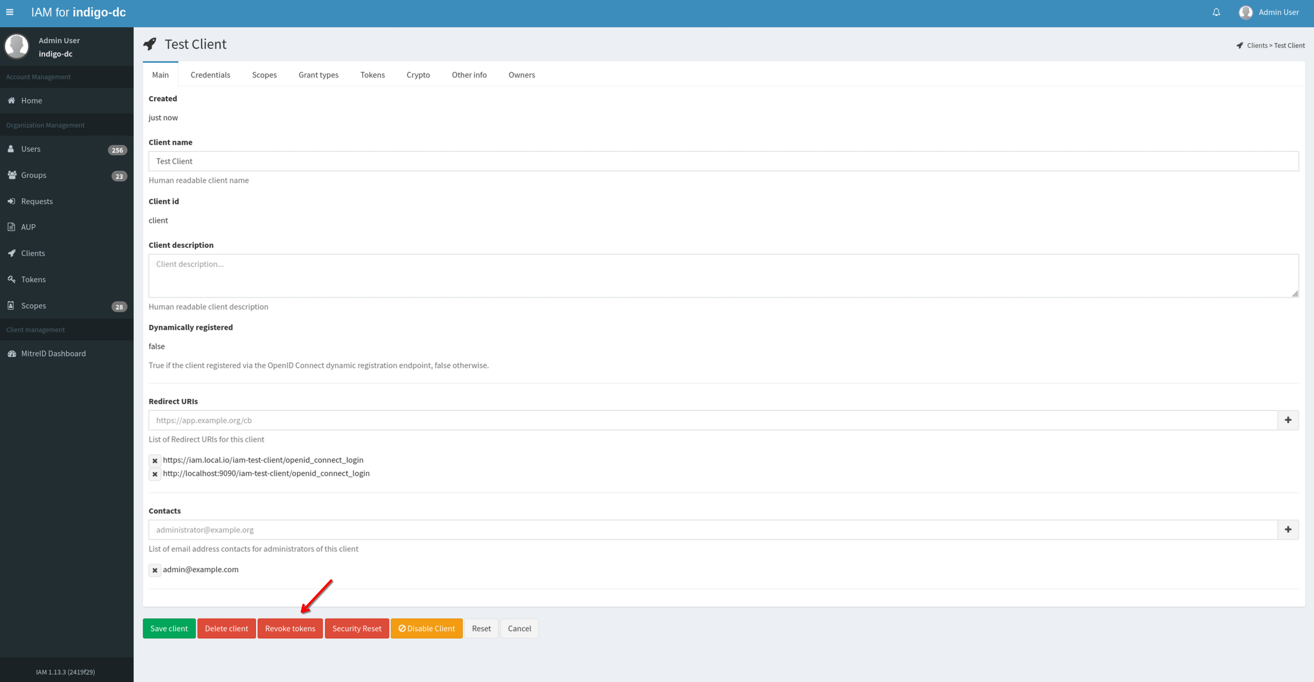 revoke tokens button