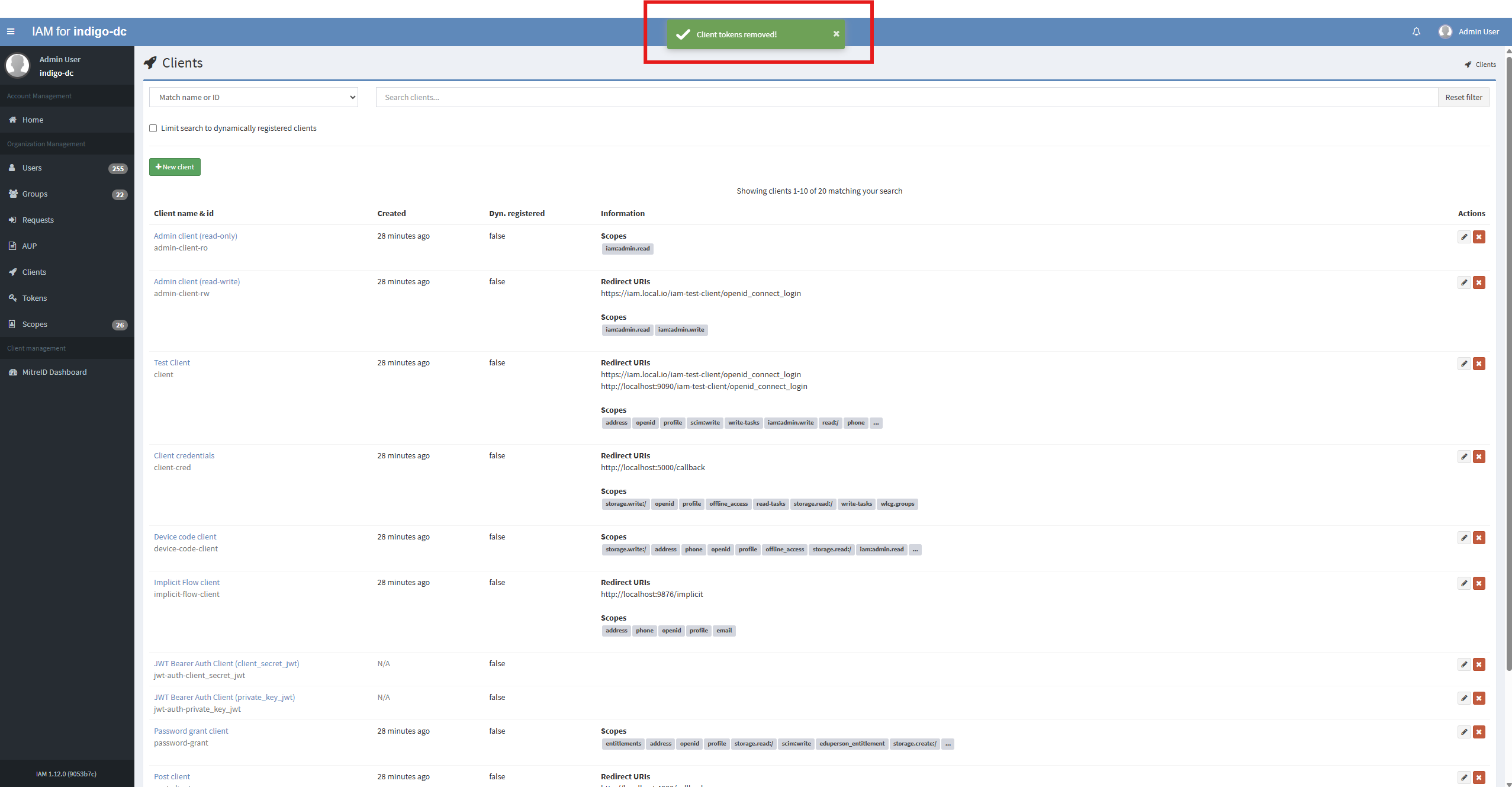 revoke tokens confirmation