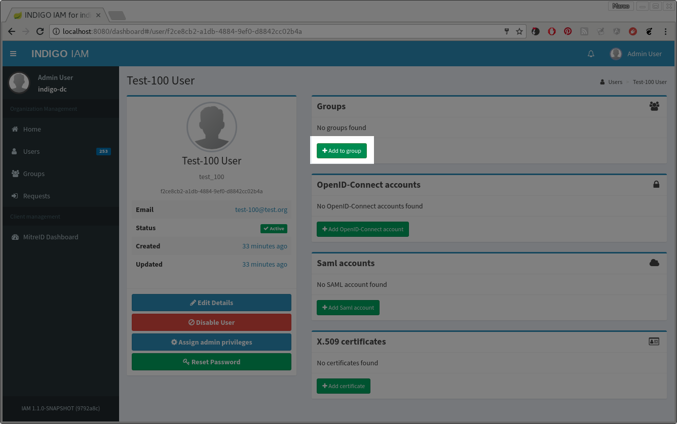 INDIGO IAM Add group to user button