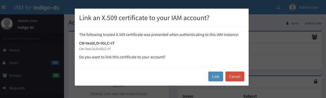 INDIGO IAM Registration button