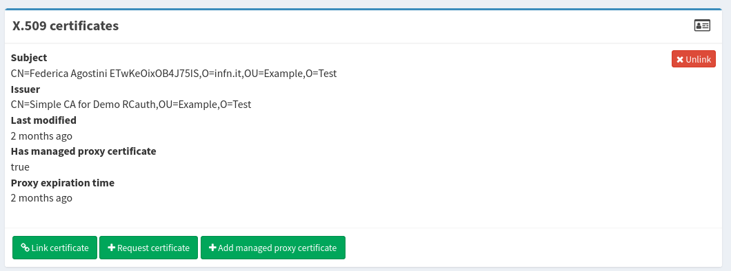 Linked certificate issued by RCAuth